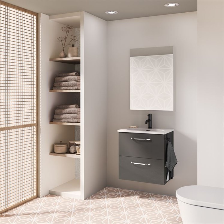 Mueble de baño HONE.  Antracita Brillo| Incluye lavabo cerámico y espejo.