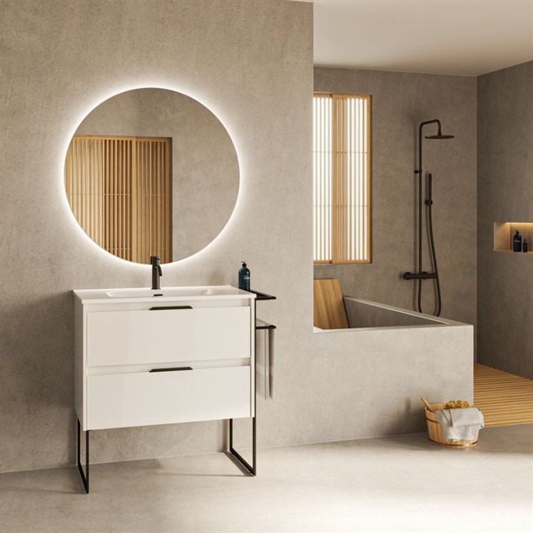 Mueble de baño KEIKO de 80 cms con dos cajones. Acabado en blanco brillo. | Incluye lavabo cerámico.