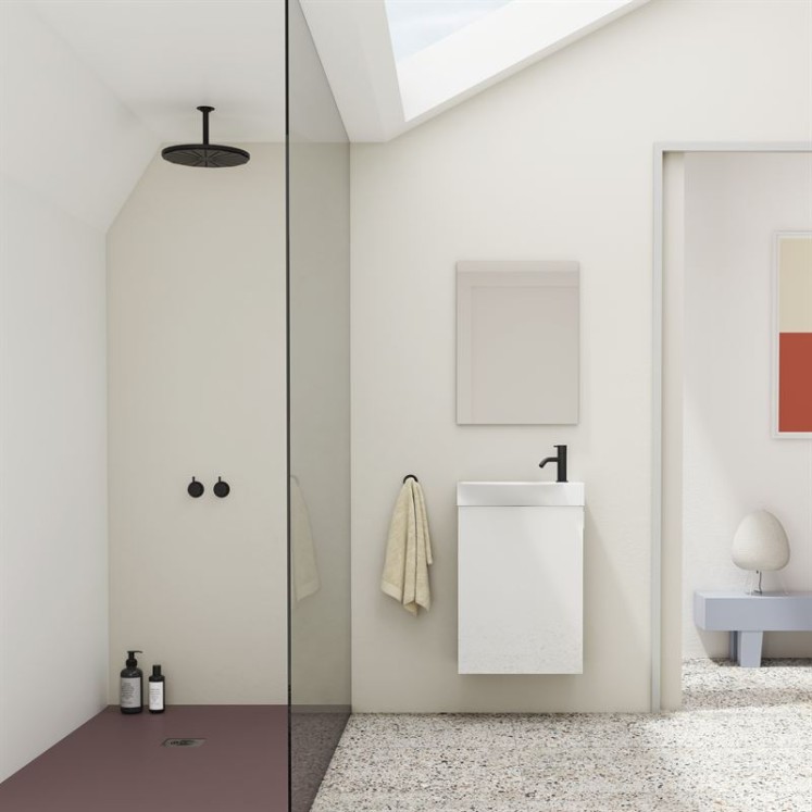 Mueble de baño MIKA.  Blanco Brillo| Incluye lavabo cerámico y espejo.